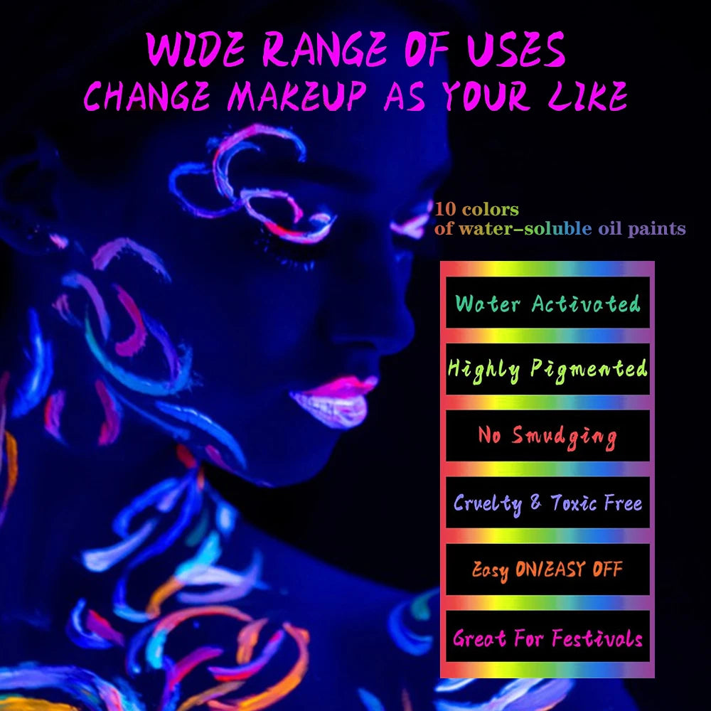 10 Colors Glow Fluorescent Neon Face Body Art Paint UV