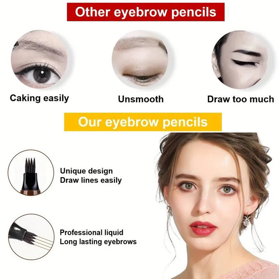 Waterproof Eyebrow Pen, Microblading Eyebrow Pencil With 4 Split Head