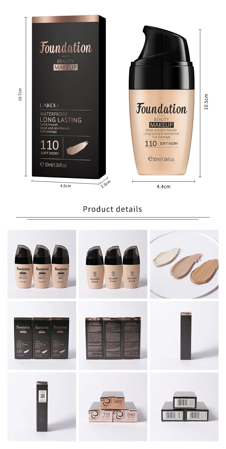 30ml Liquid Foundation Waterproof Makeup High Coverage